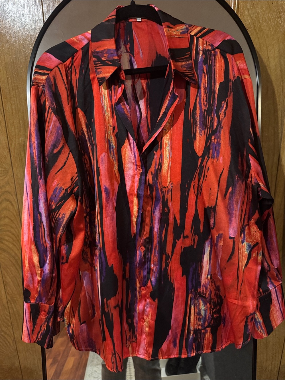 Fashion Nova Red, Black & Purple Abstract Button-Up Blouse